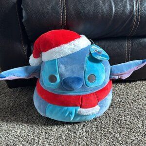 Squishmallow Disney CHRISTMAS SANTA STITCH Santa hat and red scarf decoration